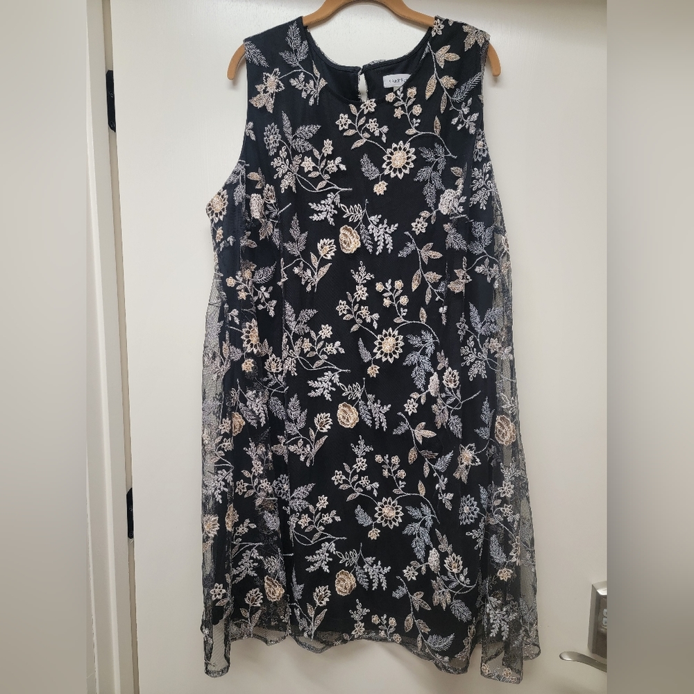 Calvin Klein dress. Black sheer overlay silver and gold metallic. Size 22w. New